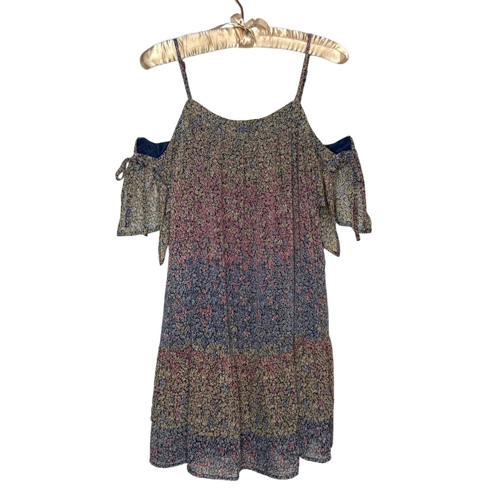 Lucky Brand Dress Womens XS Floral Boho Mini Shift Dress Chiffon Overlay Lined